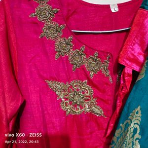 silk kurta with Banarasi slik skirt with zardozi work