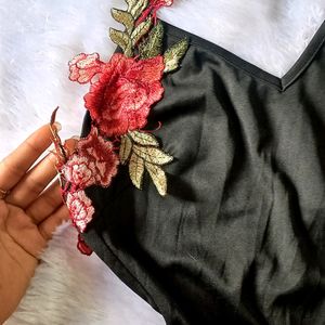 Flower Applique Beautiful Bodysuit With Deep Back