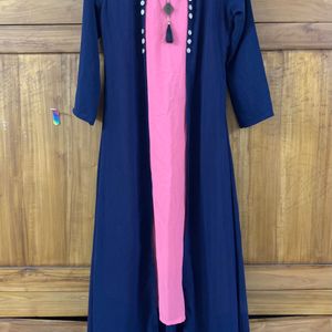 Navy Blue And Pink Long Dress, Full Sleeve, Used dress with minor damage