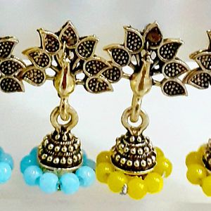 6 Piece Oxidised Gold Jhumka Jhumki Pearl Earrings