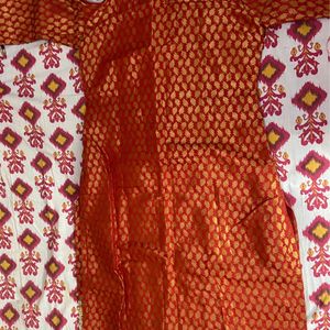 Red And Golden Banarasi Silk Kurta