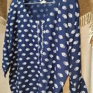 Navy Blue Printed Kurti (Women's)