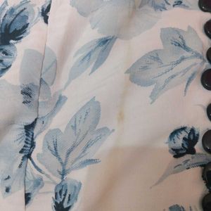 White With Blue Flower Printed Top