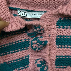 Zara Striped Cable Knit Pullover Sweater