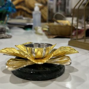 Sliver Flower Diya  With Granite Base Pooja Needs