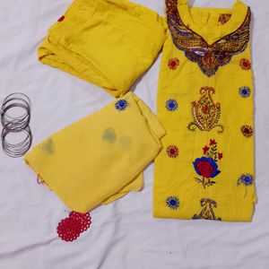 Yellow Embroidery Work Kurta Set