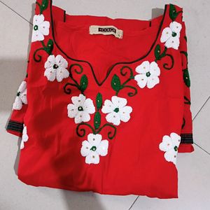 Red Embroidered Handwork Kurta