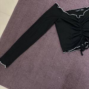 Bohoo Black Offshoulder Crop Top