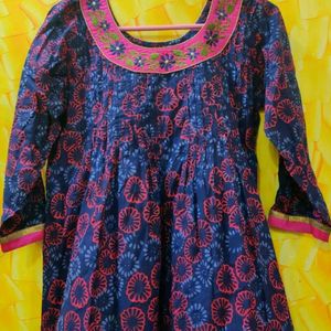 Excellent Quality Indigo Anarkali Pure Cotton XL