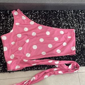 Cute one shoulder tie around polka dot crop top