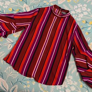 Maroon brown striped trendy top for women