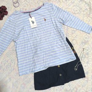 Blue Oversized Long Sleeve US Polo Top