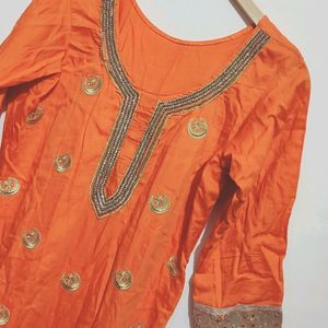 Orange Designer Plazo Suit With Dupatta 38 Bust