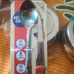 2 Steel Tiffin Box,1 Royal Spoon,1 Knife,1 Contain