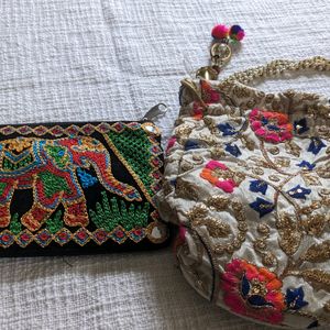 Combo - Sequin Work Potli And Embroidery Clutch