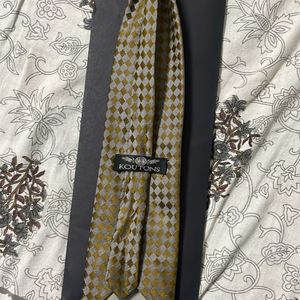 Koutons Golden Grey Checkered Tie Long Length