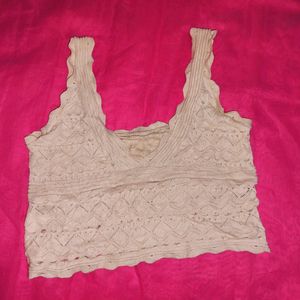 Beige Chrochet Crop Top