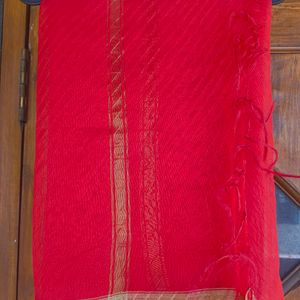 Bright Red Dupatta With Gold Zari Border