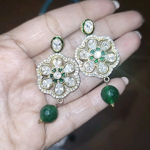 Polki Rhinestone Meenakari Pearl Earrings Danglers