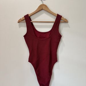 Red Ribbed Bodysuit