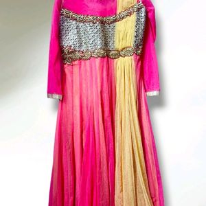 Festive Gorgeous Pink Flared Gown - M Size