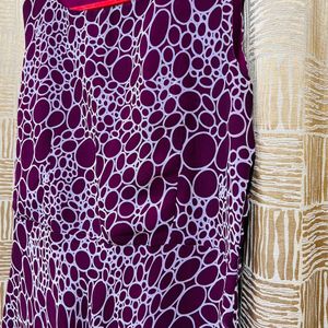 Wine Color Dress With Geometry Print