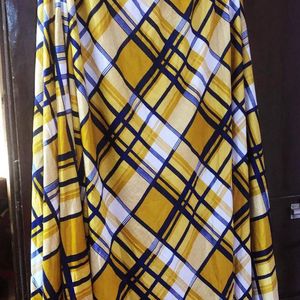 Yellow Flare Skirt Vth Blue Checks Elastic Waist