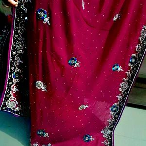 Beautiful heavy Rani pink saree