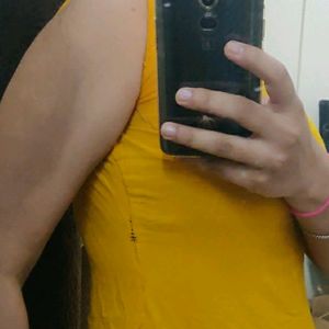 Mustard High Slit Sleeveless Kurti