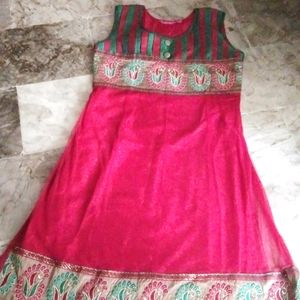 Brand New Ethnic Embroidery Red Net Kurti Dress