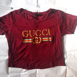 Gucci Maroon Fitted Crop Top Girl's Women Xs Tee