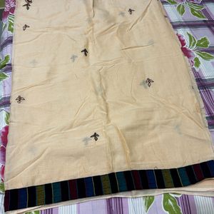 Peach Cotton Embroidered Saree