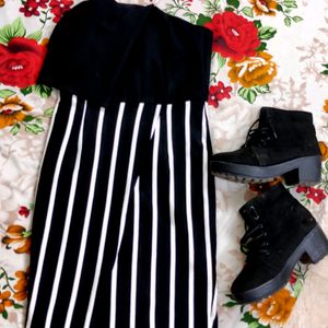 Halter-neck Black and White Striped dress