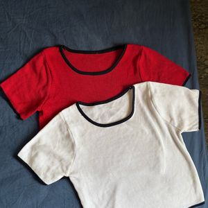 White And Red Crop Top Combo