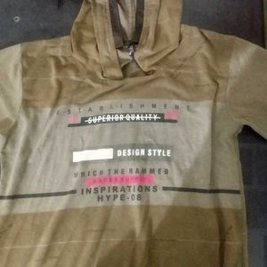 Brown and Beige Hooded T-Shirt with Graphic