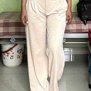 Beige High Waist Formal Straight Pant