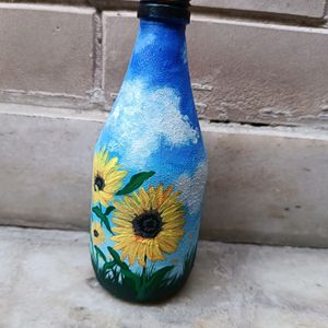 Mini Handpainted Sunflower Art On Glass Bottle