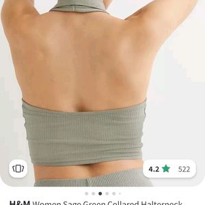 H&M RIBBED HALTER NECK COLLARED TOP