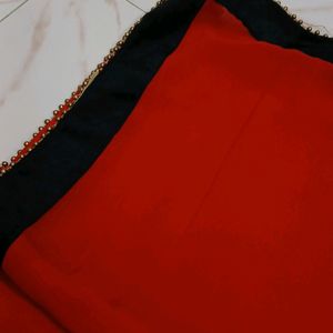 Red Saree With VELEVET Border Black