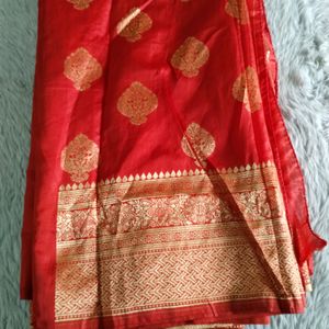 Red With Gold Zari Printed Saree (Women)