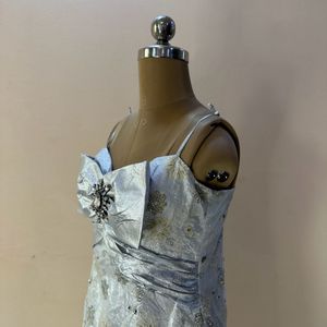 Silver Heavy Embellished Bow Gown