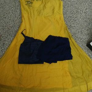 Yellow And Blue Anarkali Set