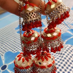 Beautiful Three Layer Jhumka Red In Color