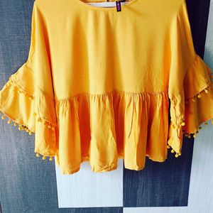 Women Branded Solid Casual Mustard Peplum To