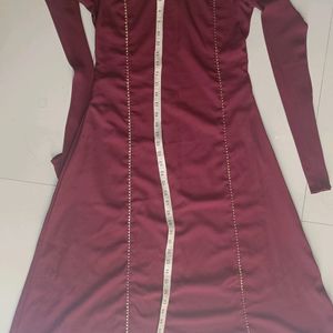 Maroon Poly Crepe A Line Kurta