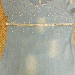 Beautiful Denim Tunic With Pearl Work