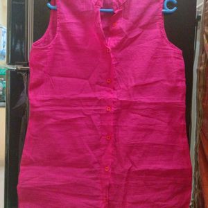 Plain Pink Sleeveless Kurta