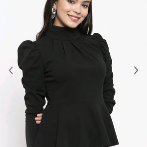 Black High Neck Peplum Top