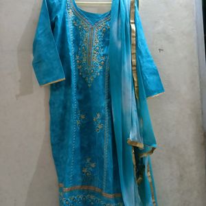 C - Green Stitched Pant Suit With Dupatta