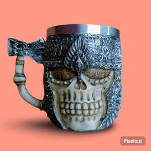 Grey Hand Grafted 3D Skull Stainless Steel Mug